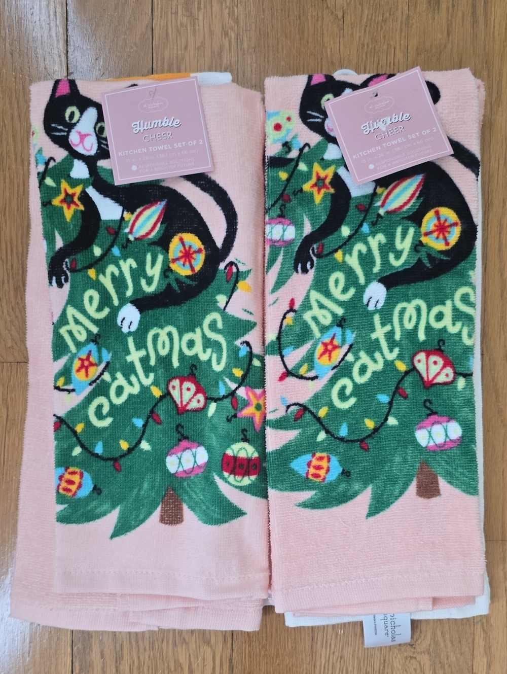ST NICHOLAS SQUARE BRAND BUNDLE OF 4 CATS CHRISTMAS KITCHEN HAND TOWELS